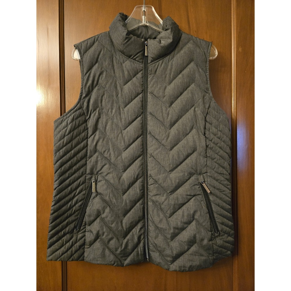 Michael Kors Vest Women Large Grey Packable Down Fill Quilted Puffer Jacket Coat